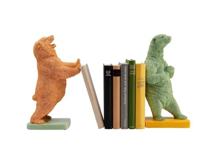 Kare Design Buchstütze Bear Party (2/Set), Mehrfarbig, Deko Objekt, Tiermotiv, Hunde Motiv, Accessoire, Zimmerdekoration, Wohnzimmer, Home Office, 30x10x15 cm (H/B/T)