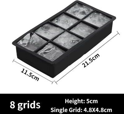 Inspire Curations Large Square Silicone Ice Cube Mold Tray (4 6 8 15 Grid) For DIY Cocktail Ice 8grid without lid