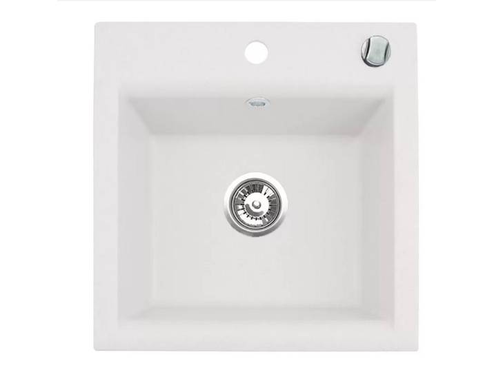 Homeline Granitspüle Spüle Granitspüle Küchenspüle mit Automatsiche Siphon Einbauspüle Weiß, Eckig, 44/44 cm, Marken produkt, (Ohne ARmatur, 2 St., mit Zubehör)