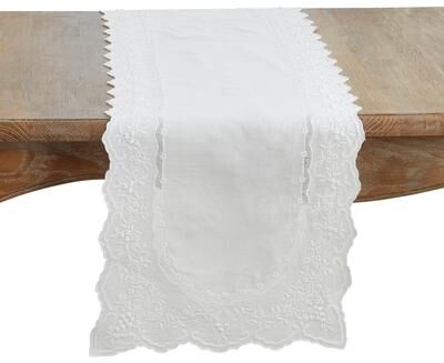 Saro Lifestyle Embroidered Linen Blend Table Runner - Decorative Non-Reversible Table Runner for Dining Table