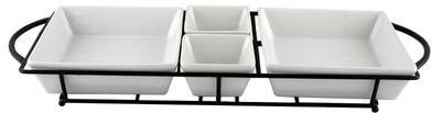 Gibson Gracious Dining 5 Piece Serving Set With Metal Rack in White Porcelain