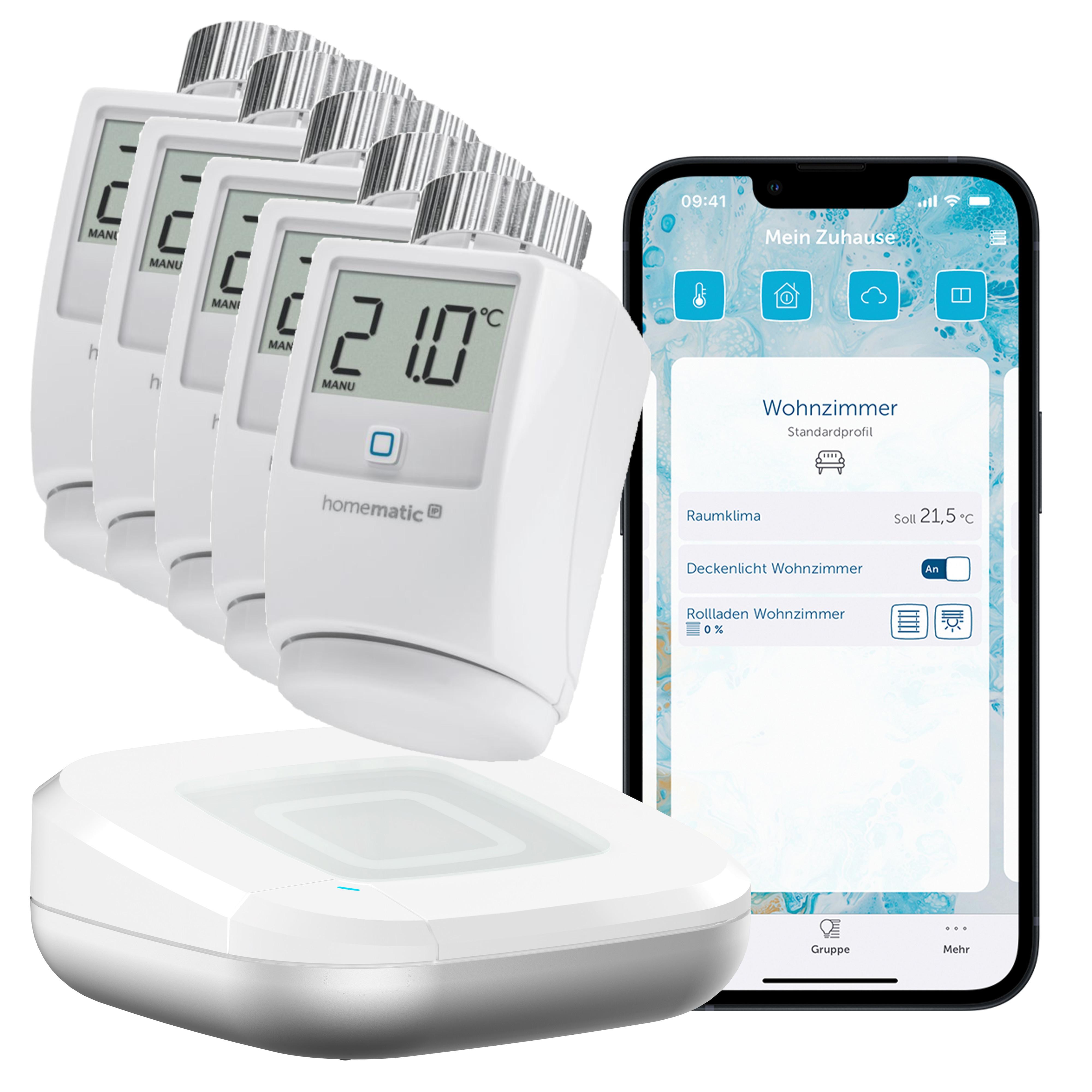 Homematic IP Starter Set Smarte Heizung • 5xThermostat HMIP-eTRV/2 • Access Point 2 5xHMIP-eTRV/2&HmIP-HAP2