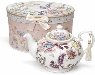 "STP Goods Wildflower Meadow Bone China Tea Pot in Gift Box - 8.66 x 5.8 x 5.3"""