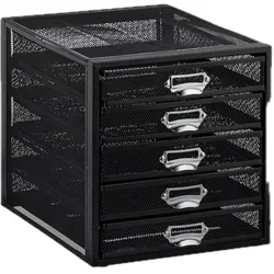Relaxdays Schubladenbox, 5 Schubfächer, für Din A4 Dokumente, Ordnungssystem für Schreibtisch, Aktenablage, schwarz