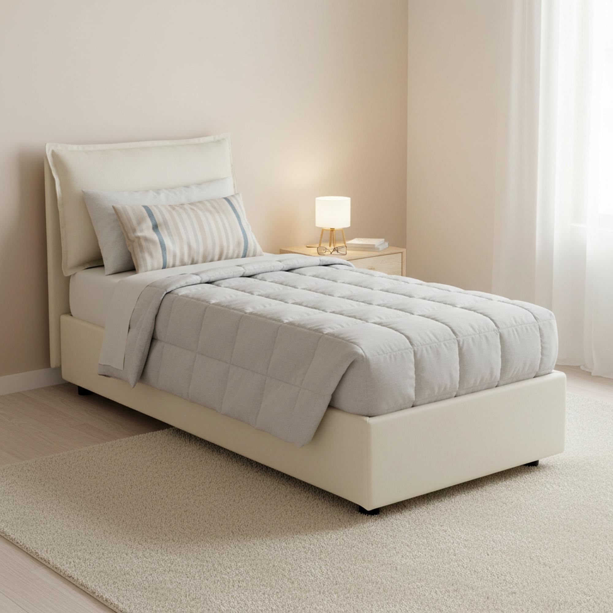 Einzelbett Carolina, Containerbett mit Stoffbespannung, 100% Italy, Frontöffnung, inklusive Matratze Cm 80x190, Beige