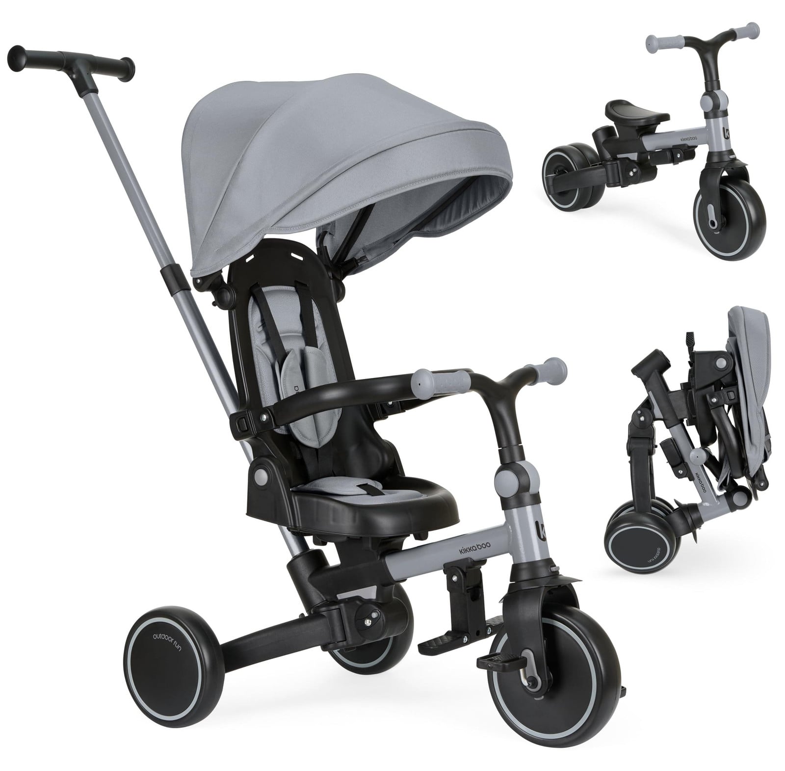 Kikka Boo Driewieler Aluma 5-in-1 loopfiets met duwstang en voetsteun, grijs
