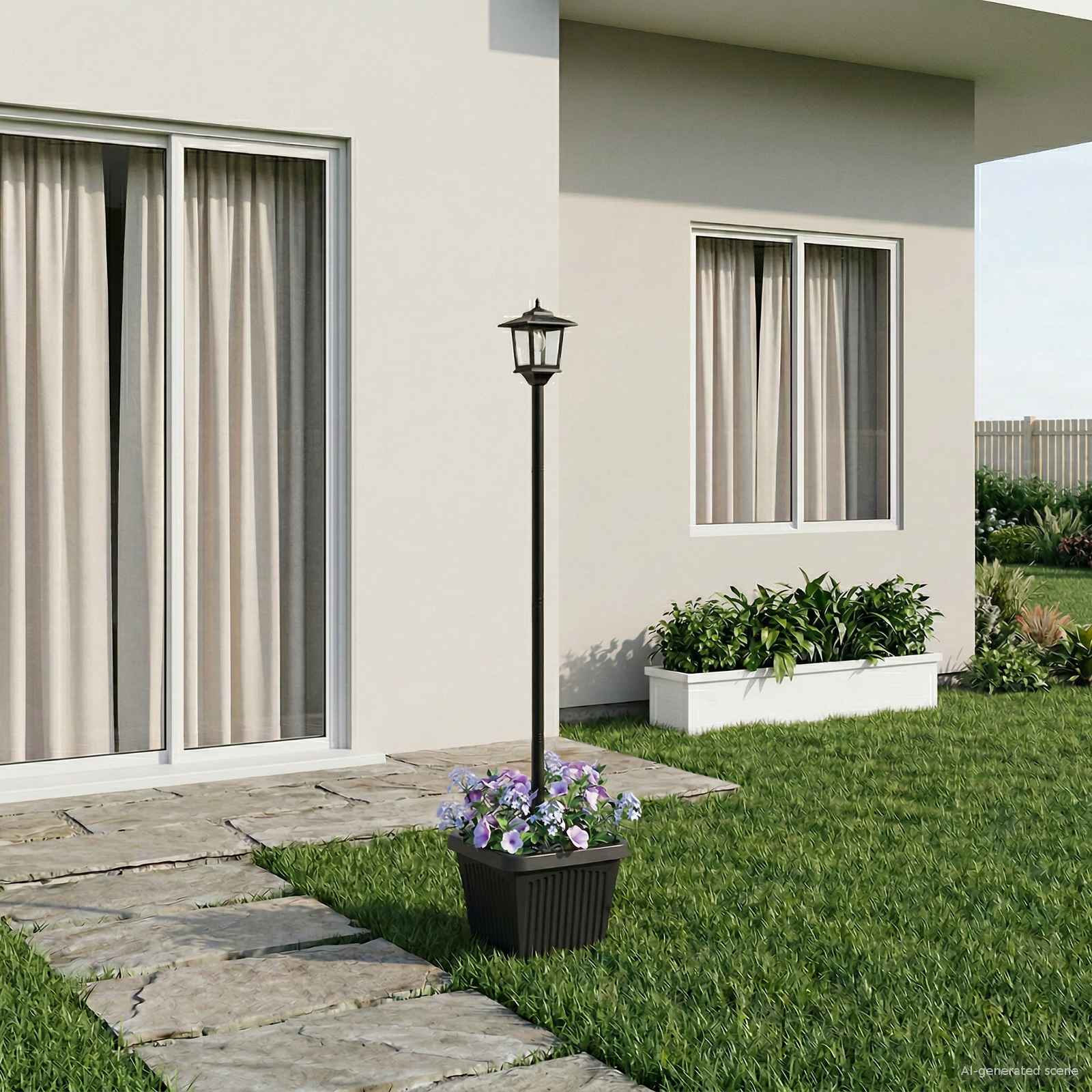 vidaXL Lampadaire solaire avec pot de fleurs Noir 32 x 32 x 158 cm