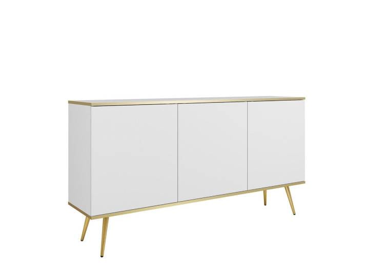 Komodee Sideboard Banff Kom1-3D Goldene Metallbeine, Weiß, 160x85x39 cm, Kleinmöbel, Kommoden, Sideboards
