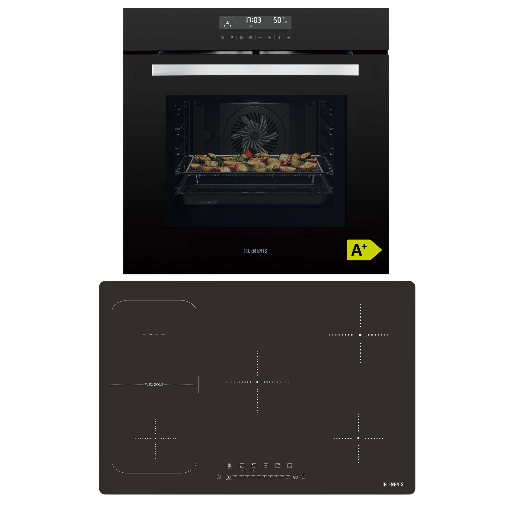 KB ELEMENTS Sparset, Einbauherd Set, Herdset, Induktionskochfeld 5 Kochzonen 77cm, Einbaubackofen 60cm, 15 x Funktionen, Air Fry Funktion, DV2/105