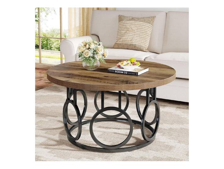 LuxusKollektion Couchtisch Runder Couchtisch 80x80cm Holz Metall (1-St)