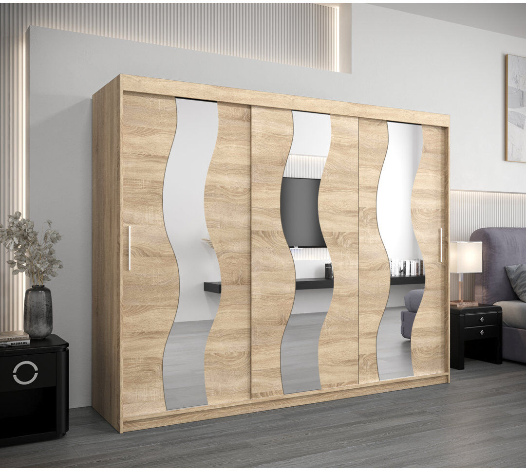 Ivy Bronx Callazo 3 Door Wardrobe Sevilla Oak 250cm W X 62cm D