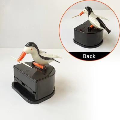Inspired Finds Cartoon Bird Automatic Toothpick Dispenser Cute Push Button Toothpick Holder For Kitchen And Dining lack & White Bird With Orange Beak And Gold Wings