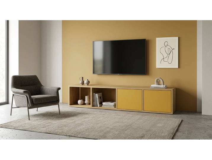 Breites Lowboard für TV Eiche Natur geölt
