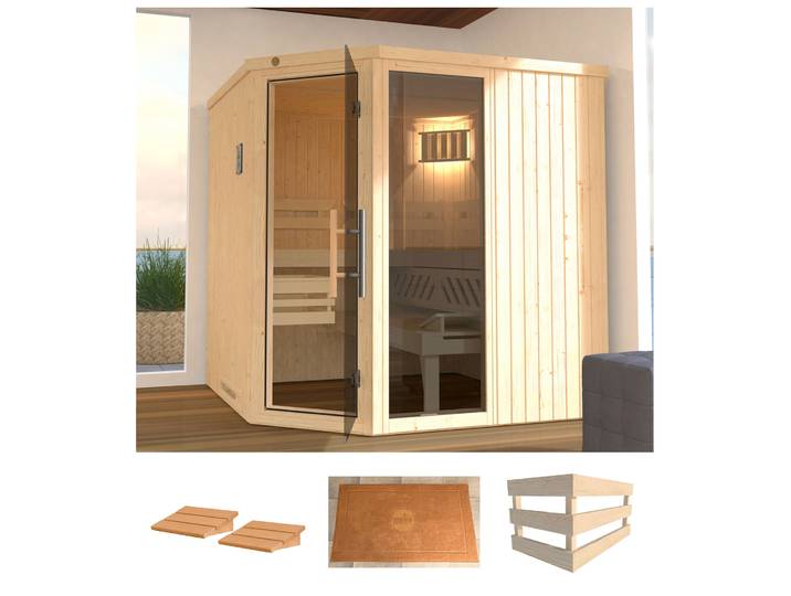 Sauna WEKA Varberg 3 , beige (natur), ohne Ofen, (ohne Ofen), Saunen, Sauna, ohne Ofen