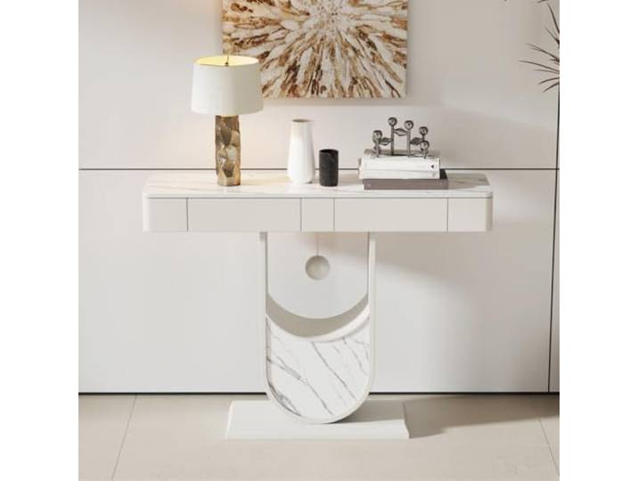 ZSCNYHMT Konsolentisch mit Schublade und Sintersteinplatte Steinplatte, Schublade und stabiles Gestell vereinen Stil und Funktion für moderne Wohnräume(A2,80cm/31.5in)