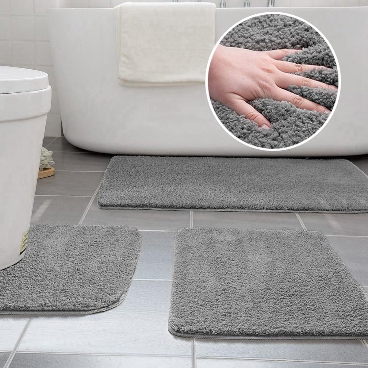 Unyqoos Luxe Drie-Delige Antislip Badmatset voor Comfort en Veiligheid