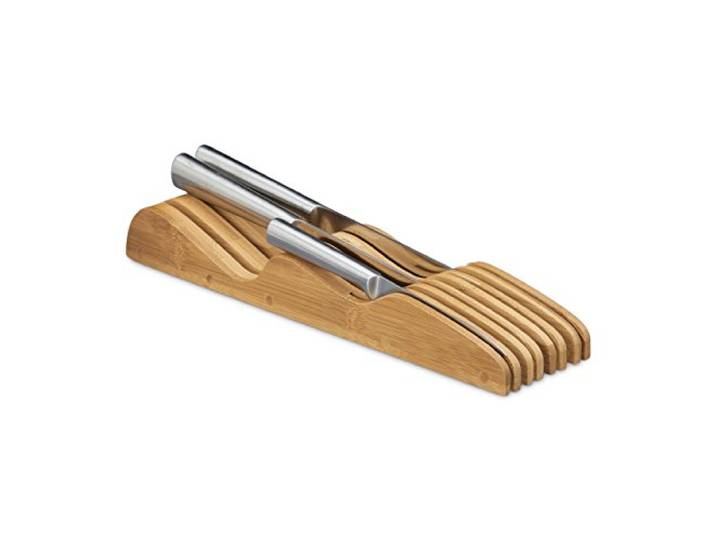 Relaxdays Porte-couteaux bambou support pour couteaux de cuisine 7 bloc couteaux range-couteaux HxlxP: 5 x 9\,5 x 40 cm\, nature