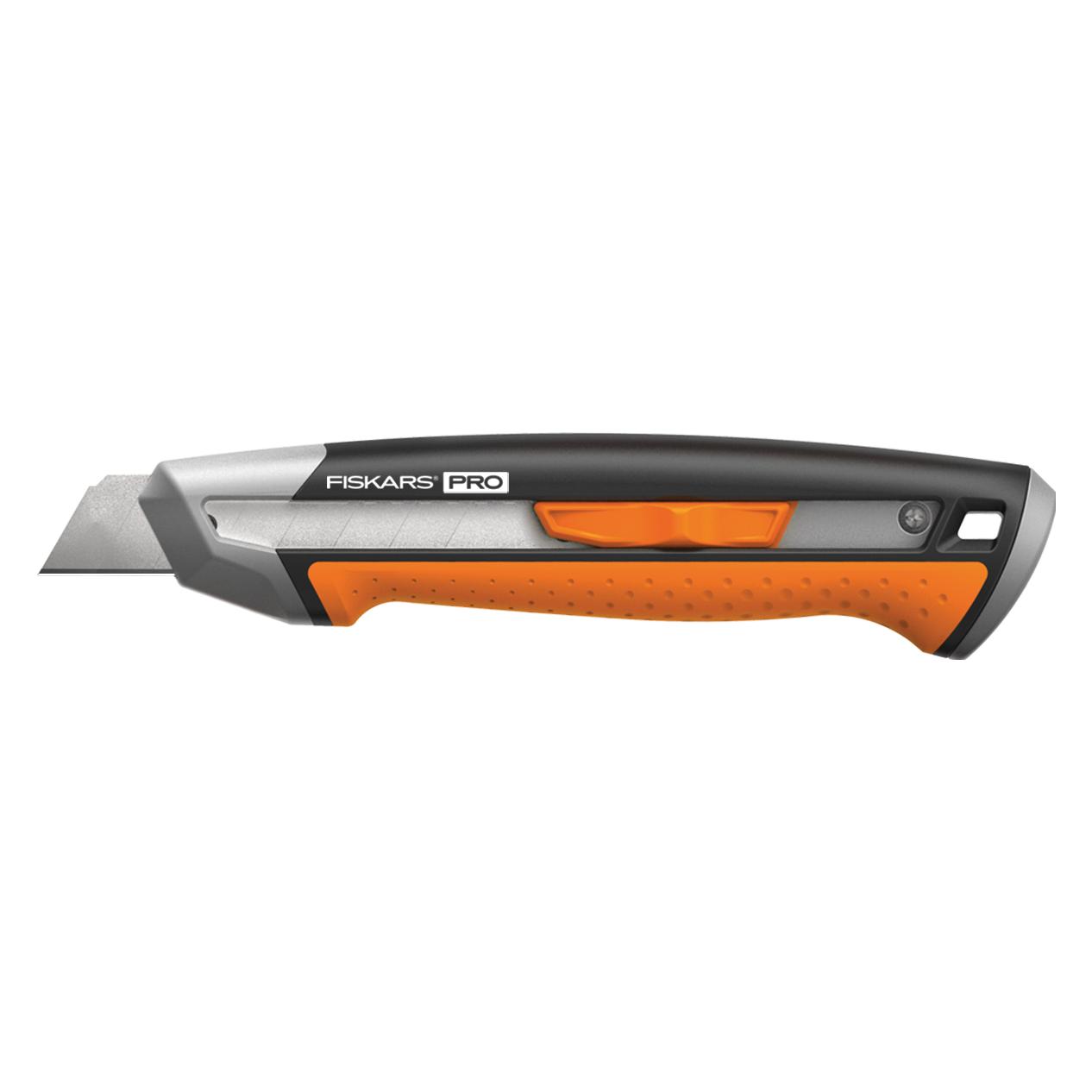 Fiskars Cuttermesser, Länge 16,5 cm, Inklusive Klinge (18mm), Rostfreier Stahl/Kunststoff, Schwarz/O (Cutter) (1027227)
