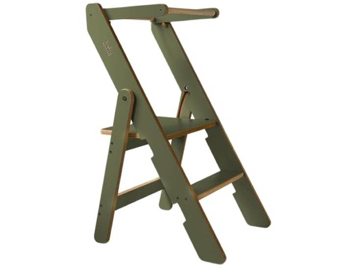 Lernturm Klappbar aus Holz, Lernturm faltbar, Küchenturm aus Holz, Klappbarer Küchenhelfer, Lerntower Montessori, Kleiner Lehrturm (Olive)