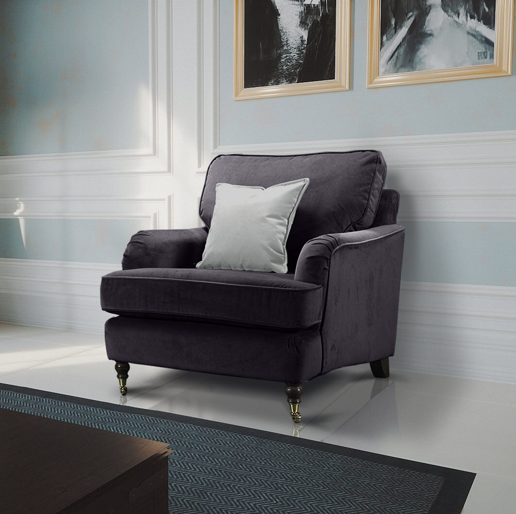 Hashtag Home Marcantonio Upholstered Armchair Dark Grey 92cm H X 94cm W X 90cm D