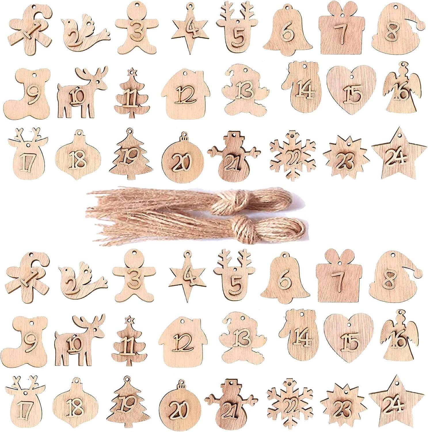 oCreon Adventskalender met houten cijfers 1-24 en koord voor kerstdecoratie