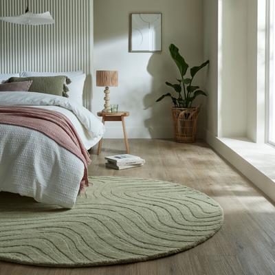 Wollteppich FLAIR RUGS "Mesmerise, rund & abstrakt", grün (salbei), H:14mm Ø:160cm, Wolle, Teppiche, Wollteppich mit Hoch-Tief Effekt, abstrakt