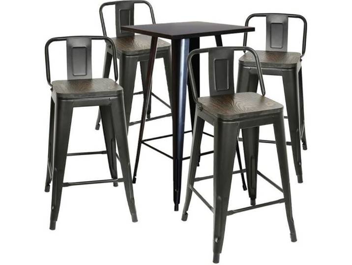 BUL Lot de 4 pièces Haute chaise avec assise Tabouret de bar avec dossir amovible - Siège H63 CM