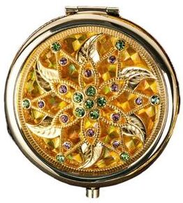 Fusion Finds Elegant Pocket Mirror Crystal Glitter Metal Compact Makeup Mirror For Purse & Travel flower