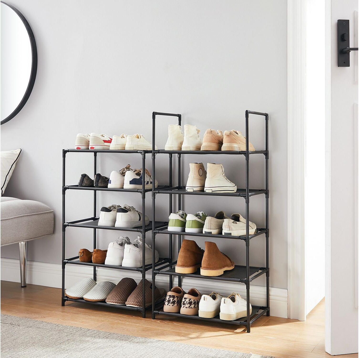 Schuhregal SONGMICS "45 x 173 cm", schwarz, B:45cm H:173cm T:28cm, Kunststoff, Stahl, Regale, Schuhregal schwarz B/H/T: 45cm x 173cm x 28cm