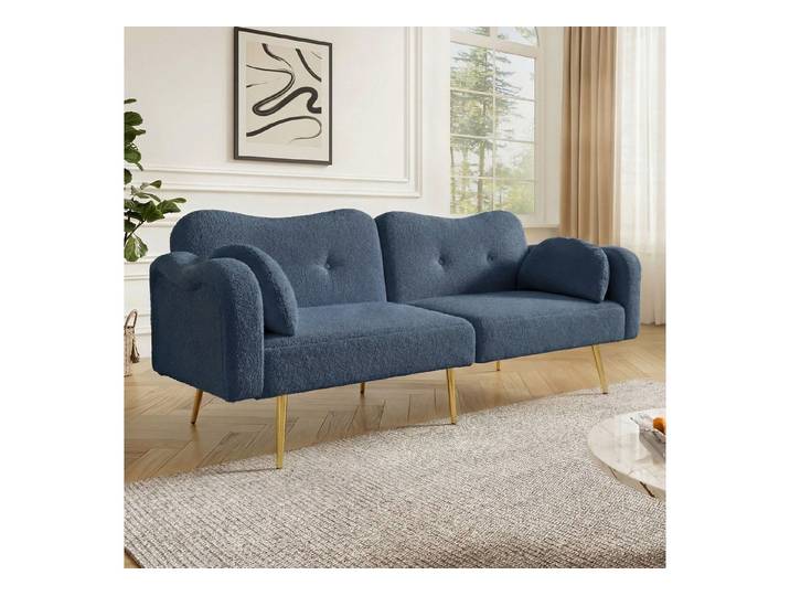 autolock 2-Sitzer Sofa Schlafsofa mit verstellbarer Rückenlehne vergoldeten Metallfüßen, Modernes Sofabett Multifunktionales 2-in-1-Möbelstück