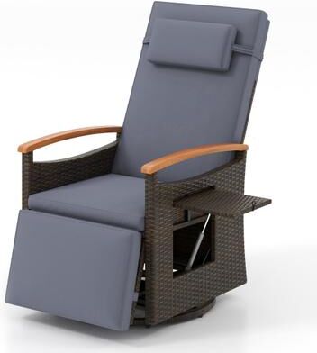 Costway Patio Rattan 360° Swivel Recliner Chair with Adjustable Backrest and Footrest-Gray