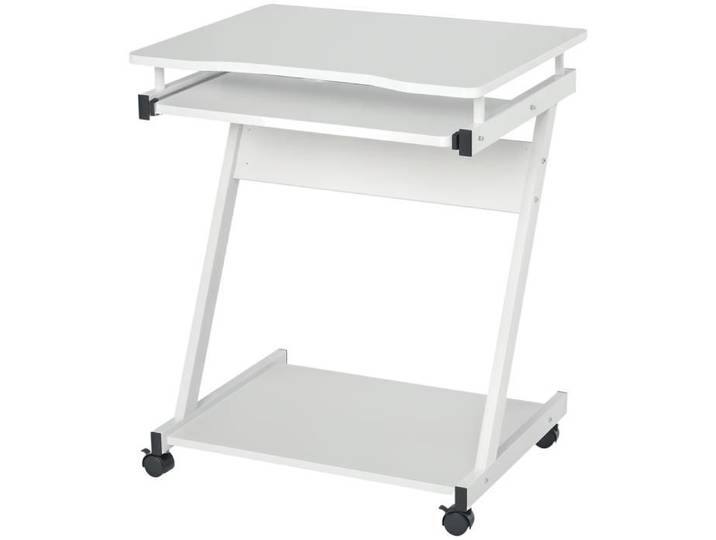 Bureau informatique mobile plan de travail avec rangement pour ordinateur à placer contre un mur 60 x 48 x 73 cm blanc