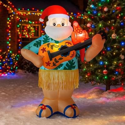 Trendy Discount Goods Hawaiian Santa With Guitar Home Yard, Christmas Decorations Inflatable Toy, Ornaments With LED Decor Christmas Party Toy qm01137 77wj