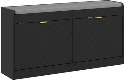 Kodotan sofa Shoe Bench, Entryway Bench with 2 Flip Drawers, Seating Cushion, and 2 Vents for 8 Pairs of Shoes for Hallway, Black