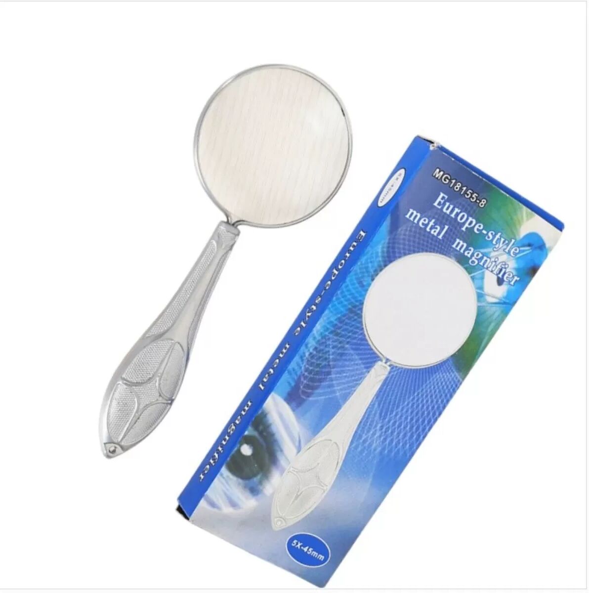 INF 5x Tragbare Lupe im europäischen Stil mit Metallgriff, Blumenmuster, 45m optische Glaslinse – Handliche Leselupe für Silber