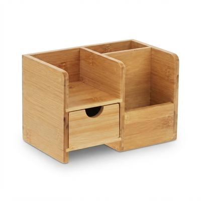Relaxdays Schreibtisch Organizer, Schublade & Ablage, 2 Fächer, Bambus, Büro, Stiftehalter, HBT 14 x 20,5 x 13 cm, natur
