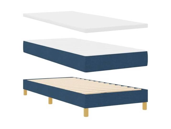KTHLBRH Boxspringbett mit Kopfteil blau 200x90cm Stoff Holzstruktur und massives Kiefernholz, verstellbares Kopfteil, Lattenrost, Verwendung im Innenbereich