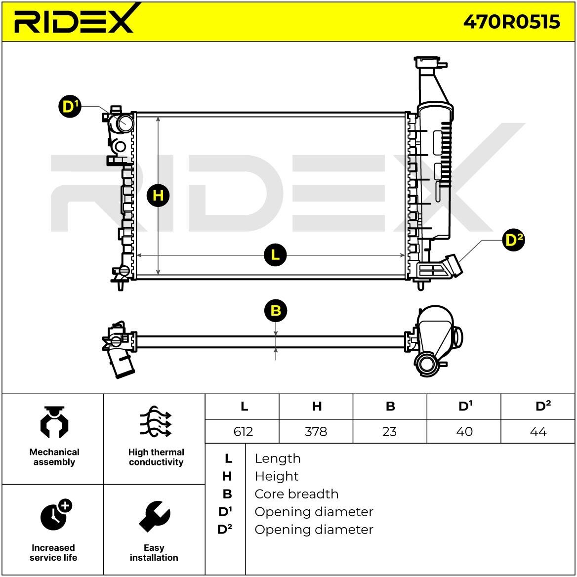 RIDEX 470R0515 Kühler, Motorkühlung