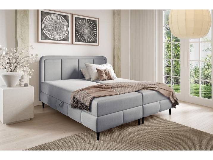 Compleo Boxspringbett auf hohen Füßen, Doppelbett, skandinavischer Stil, Veloursstoff
