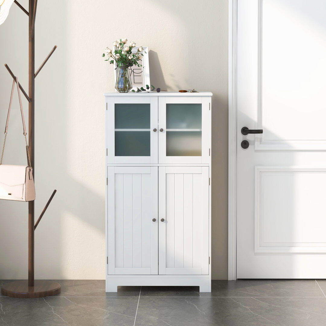 Lark Manor Glass Freestanding Bathroom Cabinet White 109cm H X 58cm W X 30cm D