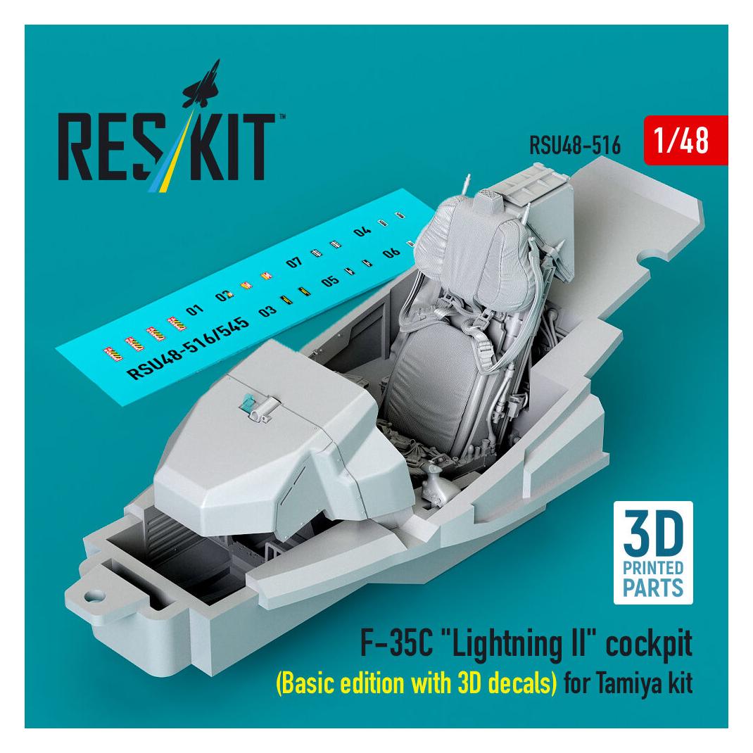 ResKit F-35C Lightning II cockpit (Basic edition with 3D decals) for Tamiya kit (3D Printed) (RSU48-0516)