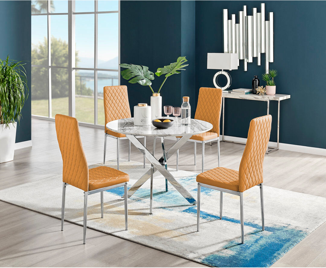 Canora Grey Eubanks 4 - Person Dining Set Mustard/Grey Marble 4