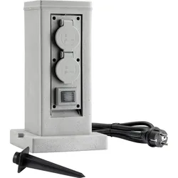 Wiltec, Steckdose, Steckdosensäule 4fach Aussensteckdose IP44 Schalter Granitoptik Steckdosenstein