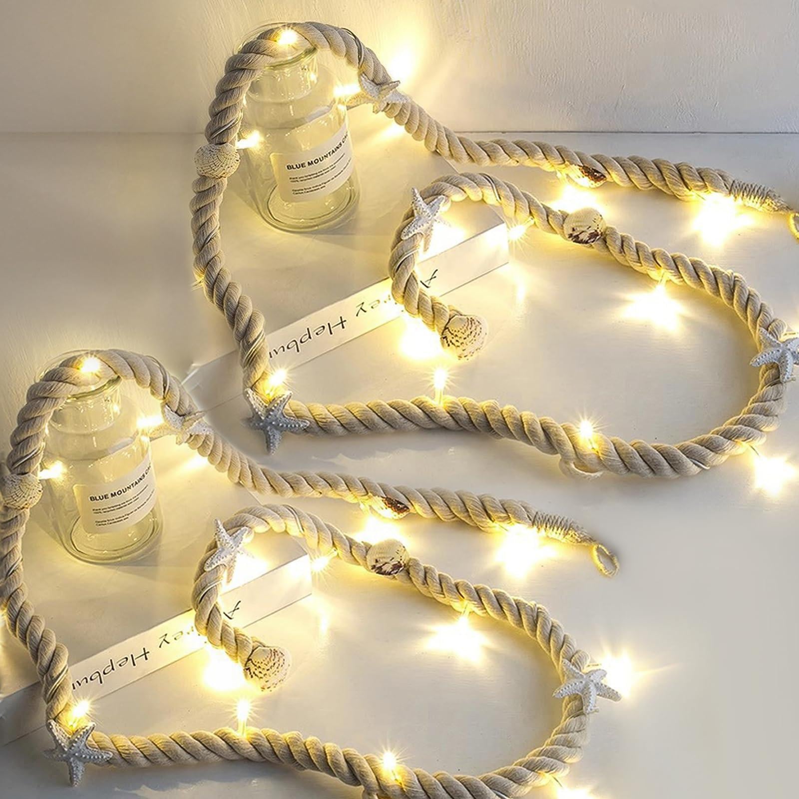 Dripio LED-lichtslingers met schelpen en zeesterren, warmwit, 1,5 meter, 2 stuks