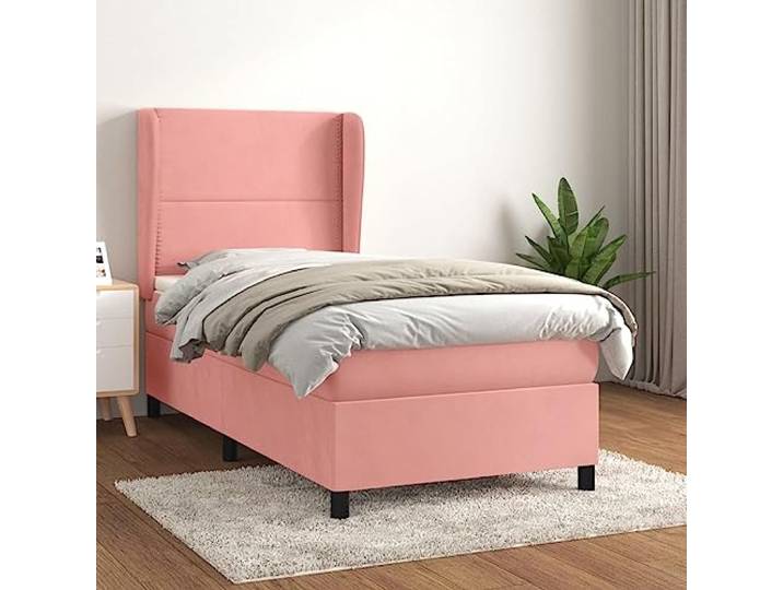 Samt Taschenfederkern verstellbares Kopfteil Boxspringbett Rosa 80 x 200 cm Boxspringbett mit Matratze Rosa 80x200 cm Samt Bett mit Kopfteil verstellbar Taschenfederkern Topper Luxus Schlafzimmer Möbel