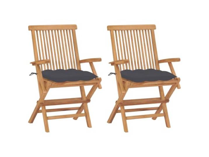 Klappstühle mit Anthrazitfarbenen Kissen, 2 Stück, Massivholz Teakholz Massivholz Teakholz, klappbar, geringes Eigengewicht, pflegeleichte Oberfläche, maximale Belastung 110 kg pro Sitzplatz