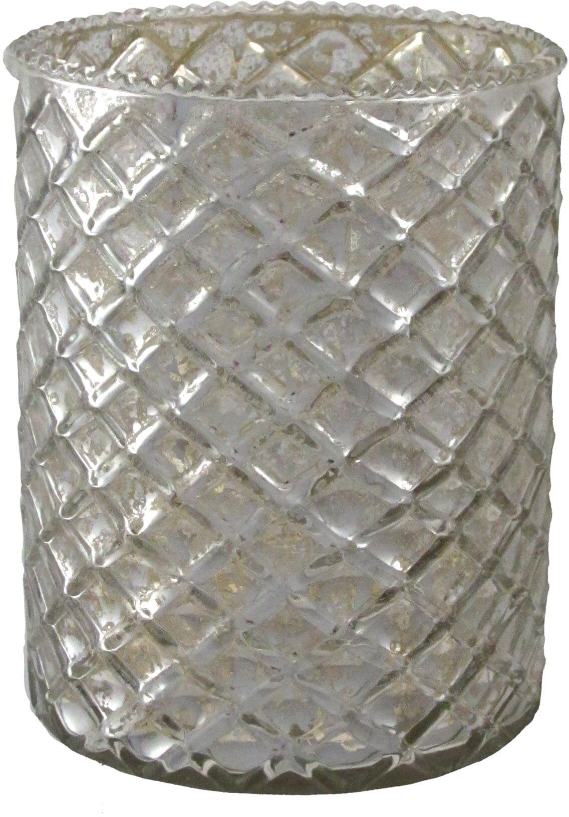 Windlicht CREATIV DECO, silber (silberfarben), H:10cm Ø:8cm, Glas, Kerzenhalter, Windlicht, mit unterschiedlich strukturierten Oberflächen, 4er Set, H: ca. 10 cm silberfarben B/H/T: 10cm