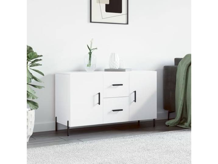 HEFZGDB Weißes Sideboard mit Metallbeinen und Holzwerkstoff für Dekoration und Aufbewahrung, Modernes Sideboard für Wohnzimmer mit Stauraum und Türen