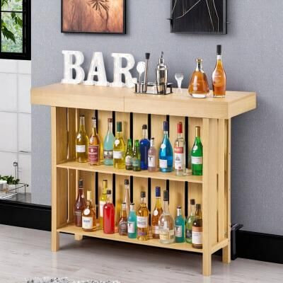 ZWYO HOSIMU "55"" Home Bar Unit, 3-Tier Wine Bar Cabinet with Storage Shelves, Opener Box, Footrest & 180 Lbs Capacity"
