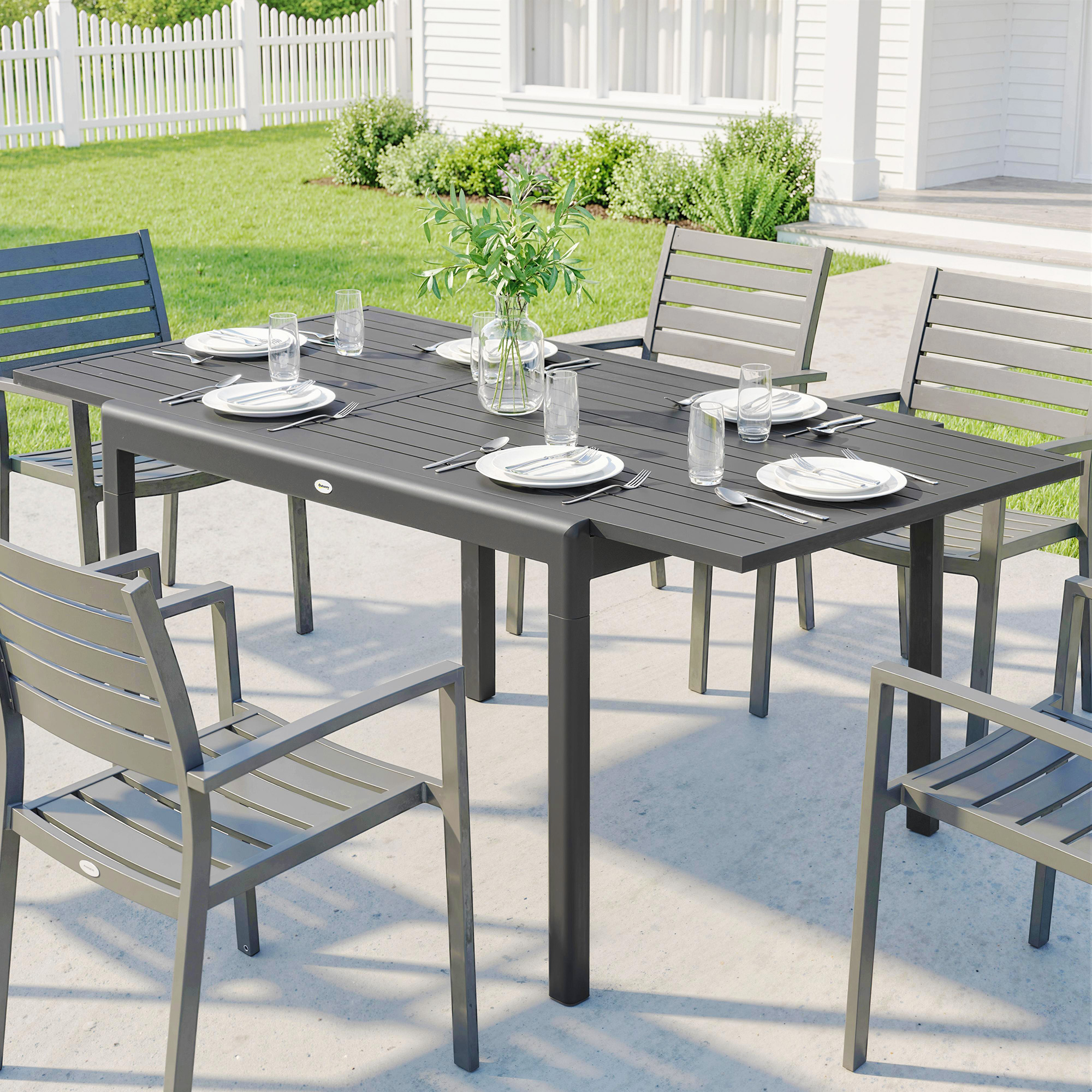Outsunny Tavolo Estensibile Giardino 6-8 Persone, Esterno 110-170 cm, Grigio   Aosom Italy